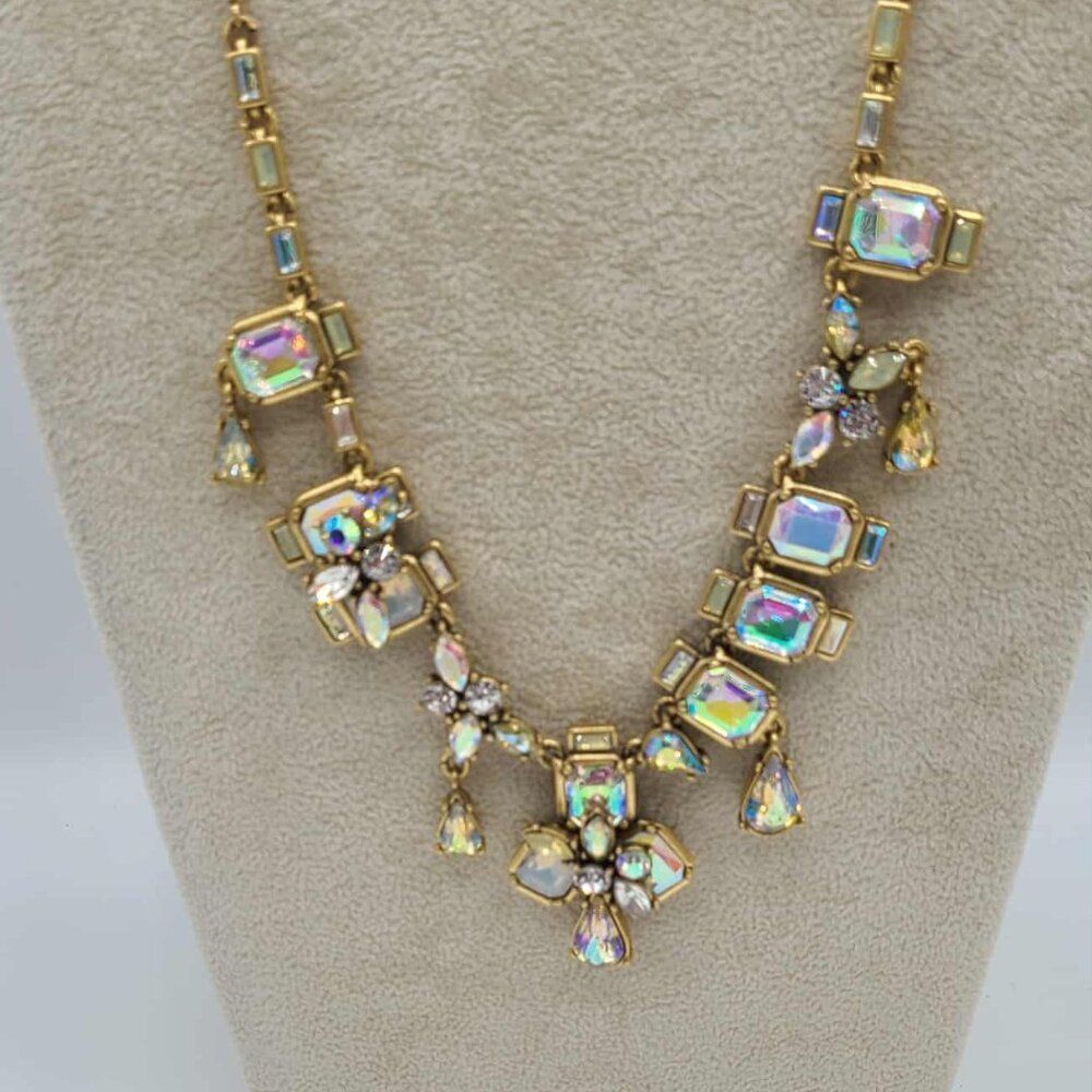 J Crew Gold Tone AB Crystal Statement Necklace Gorgeous!